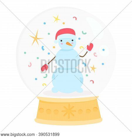 Snowman In Snowglobe Icon. Flat Illustration Of Snowman In Snowglobe Vector Icon For Web Design