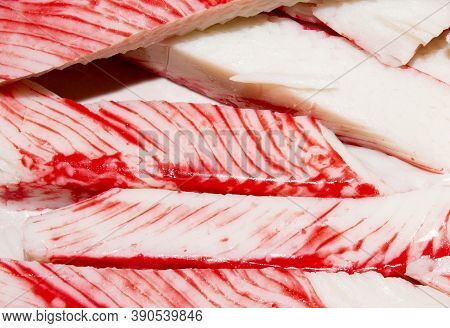 Crab Stick.background Of Crab Meat.crab Sticks Made From White Fish Meat.