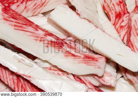 Crab Stick.background Of Crab Meat.crab Sticks Made From White Fish Meat.