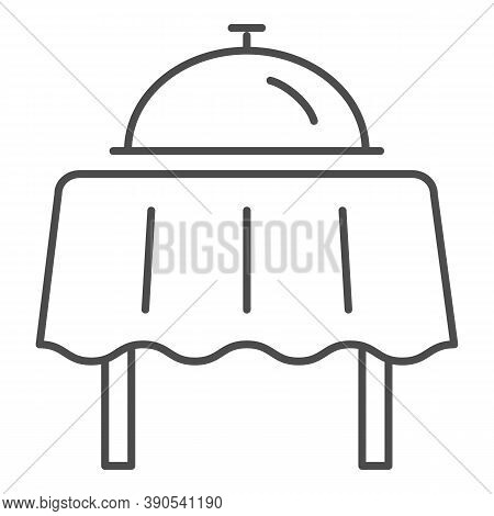 Restaurant Dish With Lid On Table Thin Line Icon, Sea Cruise Concept, Breakfast Food Tray Sign On Wh