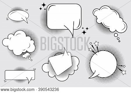 Vector Gray Set Of Bubble Spitches. Tax Badges For Conversations. Images Of Thoughts In The Form Of 