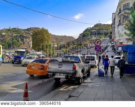 Turkey, Ankara - October 23, 2019: Ankara City Panorama On Hisar Parki Cd Street Overlooking The Ank