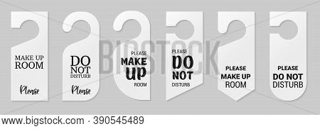Door Hangers For Hotel Room. Set Of White Label Hanger With Text For Hotel Or Resort. Template, Mock