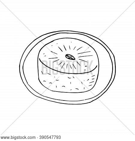 Traditional Indian Sweets Sandesh On A Plate Sketch Hand Drawn Vector Doodle Icon, Monochrome, Minim