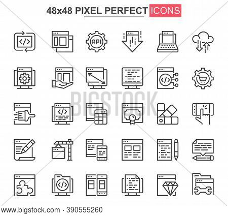 Web Development Thin Line Icon Set. Application Programming Outline Pictograms For Web And Mobile Ap