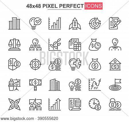Business Thin Line Icons Set. Business Development And Investment Strategy Unique Design Icons. Fina