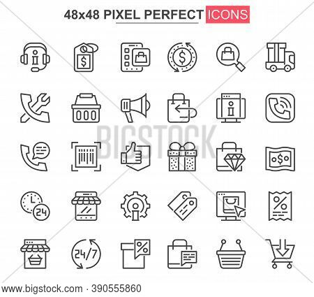 E-commerce Thin Line Icons Set. Online Shopping, Internet Marketplace Unique Design Icons. Customer 