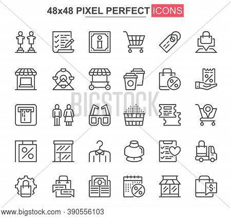 Shopping Mall Thin Line Icons Set. Customer Support, Order And Delivery Service Unique Design Icons.