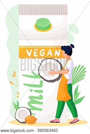 A Girl Carries Coconut In Her Hands To Make Organic Natural Milk From It. Plant-based Vegan Coconut 