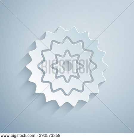 Paper Cut Bicycle Cassette Mountain Bike Icon Isolated On Grey Background. Rear Bicycle Sprocket. Ch