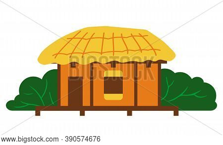 Thatched House, Traditional House Of Jeju Island, Stone House Or Building With Thatched Roof, Isolat