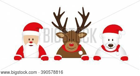 Cute Reindeer Santa Claus And Icebear Cartoon For Christmas Vector Illustration Eps10