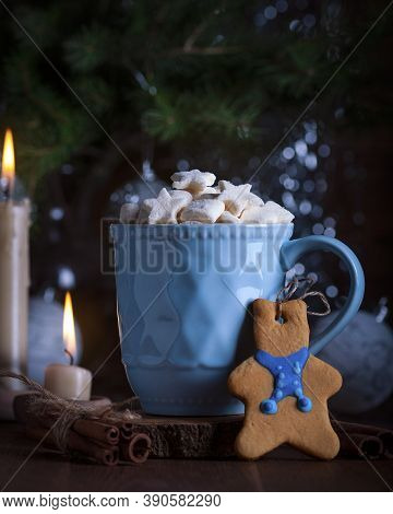 New Year. Sweet Gingerbread Cookies. Hot Cocoa With Marshmallows.