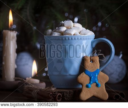 New Year. Sweet Gingerbread Cookies. Hot Cocoa With Marshmallows.