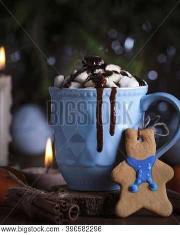 New Year. Sweet Gingerbread Cookies. Hot Cocoa With Marshmallows.