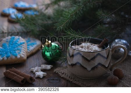 New Year. Sweet Gingerbread Cookies. Hot Cocoa With Marshmallows.