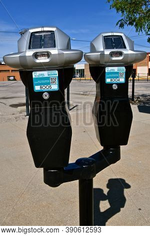 Souix Falls, South Dakota, August 12, 2020: The Parking Meters Parking Machines Are A Product From G