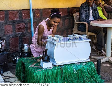 Aksum, Ethiopia - Feb 08, 2020: Ethiopian People On The Road From Axum To The Simien Mountains, Nort
