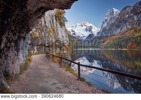 Gosausee, European Alps. Landscape Image Of Gosausee, Austria Located In European Alps At Autumn Sun