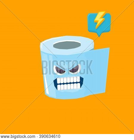 Vector Funny Cartoon Toilet Paper Roll Character Isolated On Orange Background. Funky Smiling Kawaii