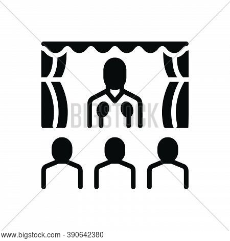 Black Solid Icon For Perform Function Staging Scaffolding Grandstand Audience Curtain Speech