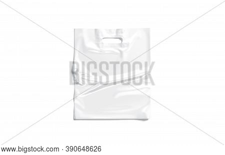 Blank White Die-cut Plastic Bag With Handle Hole Mockup, 3d Rendering. Empty Diecut Packet For Purch