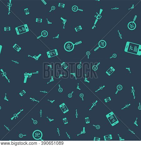Set Pistol Or Gun Search, M16a1 Rifle, Mauser And Shop Weapon In Mobile App On Seamless Pattern. Vec