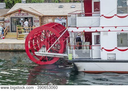 Kingston Marina, Ontario, Canada, July 2012 - Rear Of A Steamboat With Paddle Wheels, Docked To The 