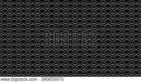 Chain Mail Medieval Seamless Pattern On Dark Background. Metal Chain Armor Texture. Blued Steel Ring