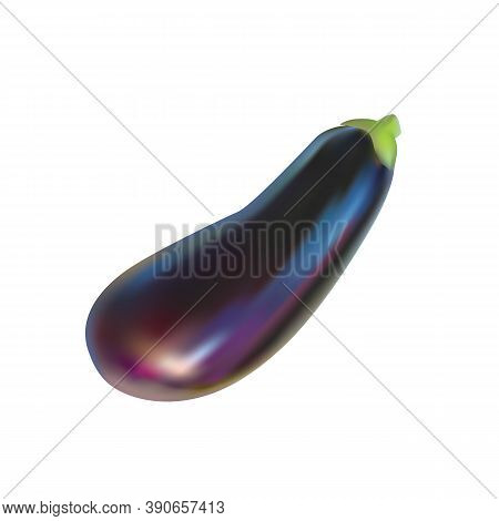 Aubergine Vegetable, Purple Eggplant Isolated On White Background. Realistic Image Of A Brinjal.