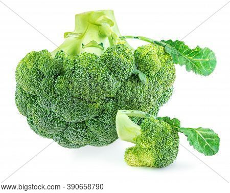 Broccoli Isolated On White Background. Raw Broccoli Vegetable  Close Up