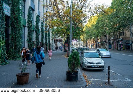 Tbilisi, Georgia - 18 October, 2020: Merab Kostava Avenue In Tbilisi