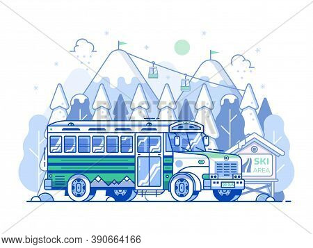 Ski Resort Shuttle Bus Winter Line Scene
