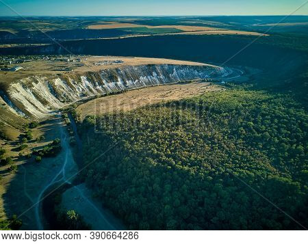 Aerial Drone View Of Dramatic Old Orhei Cliffs And Plains Near Trebijeni Village, Moldova
