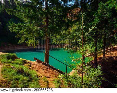 Beautiful View Of Forest Lake Sea Eye In Sunny Summer Day. Lakes Of Mari El Republic, Russia.
