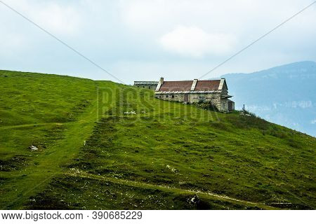 Typical Rural Building In Autumn In The Regional Park Of The Lessini Mountains Near Campofontana, Ve