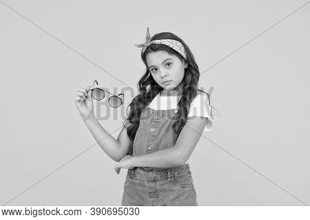 Confident Beauty. Beauty And Fashion. Happy Childhood. Retro Girl Fashionista. Small Kid Wear Summer
