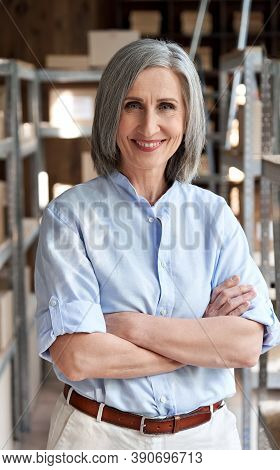 Smiling Mature Older Woman Retail Seller, Entrepreneur, Online Store Dropshipping Small Business Own