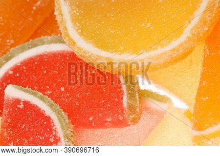 A Bunch Of Colored Marmalade With Sugar. Delicious Dessert
