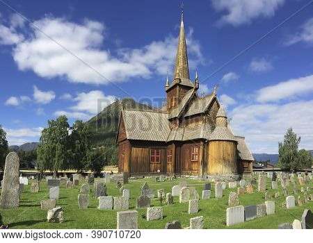 Lom, Norway: July 7, 2018: Lomskyrkja - The Church In Lom - Is One Of The Biggest And Most Beautiful