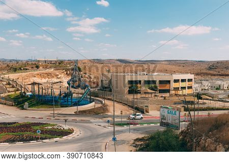 Rosh Haayin / Israel - October 4 2020: View Of Playground And Roundabout In Israel