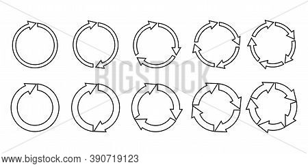 Vector Icon Of Circular Arrows. Set Of Signs Of Movement And Circulation. Black Traffic Symbols. Sto