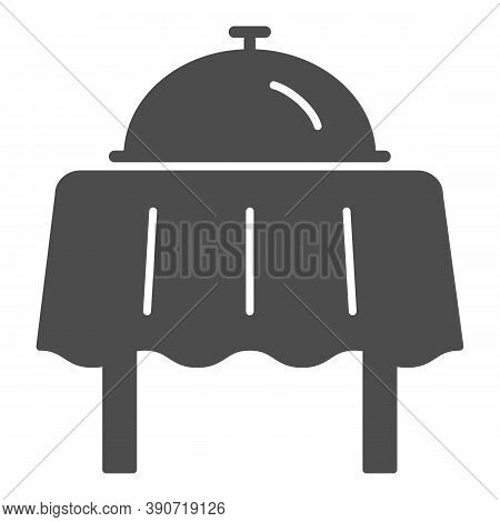 Restaurant Dish With Lid On Table Solid Icon, Sea Cruise Concept, Breakfast Food Tray Sign On White 