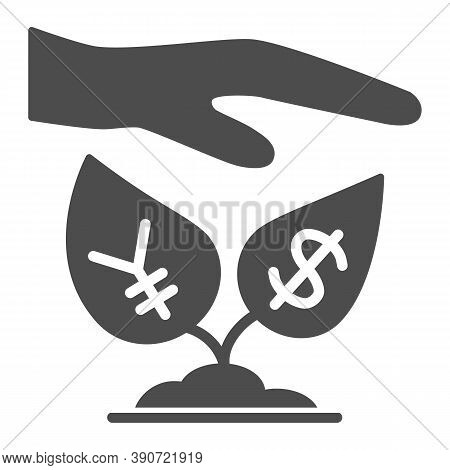 Yen And Dollar Growth Control Solid Icon, Economic Sanctions Concept, Protective Hand With Currency 