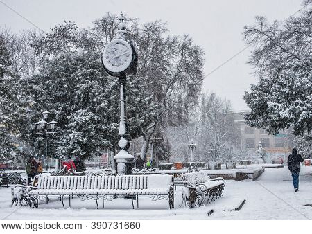 Snowy Winter Morning In Ternopil, Ukraine