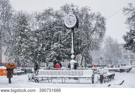 Snowy Winter Morning In Ternopil, Ukraine
