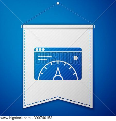 Blue Web Analytics Information And Development Website Statistic Icon Isolated On Blue Background. A