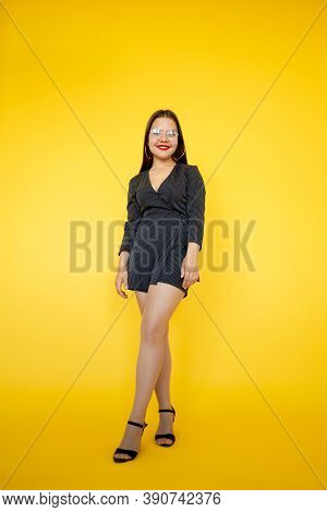 Woman Lifestyle. Female Independence. Confidence Success. Cheerful Stylish Smart Lady In Glasses Min