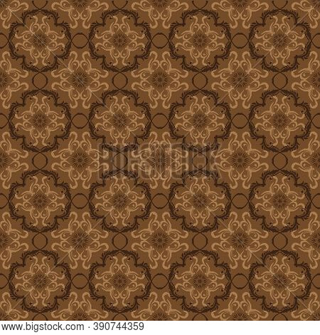 Elegant Flower Patterns On Java Batik With Smooth Brown Color Concept.