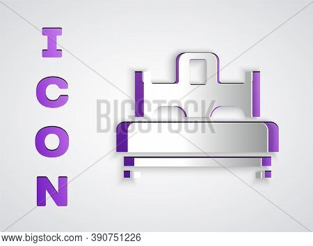 Paper Cut Bedroom Icon Isolated On Grey Background. Wedding, Love, Marriage Symbol. Bedroom Creative